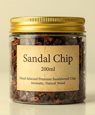 Premium Hand-Selected Sandalwood Chips (200ml Jar) All-Natural Aromatic Wood Chips for Incense & Meditation